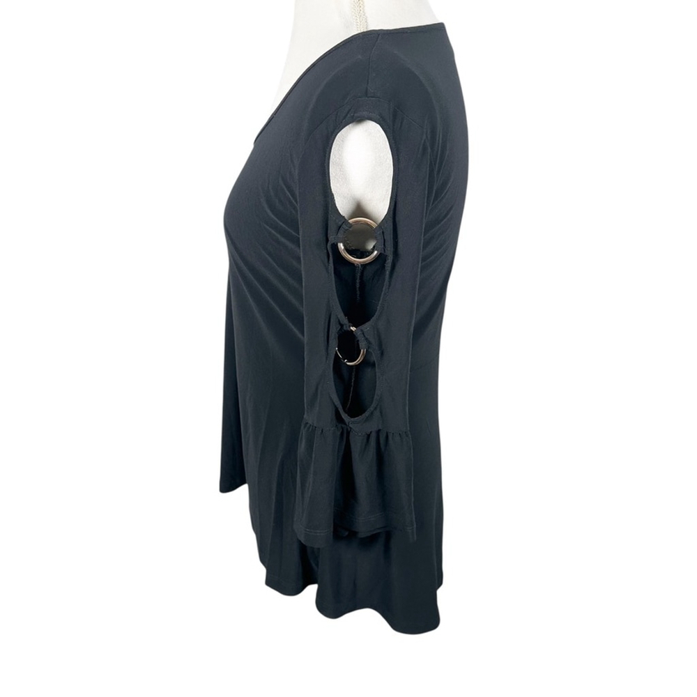 Joseph Ribkoff Black Tunic Top Silver Accent Slit Sleeves Jersey knit Size 10 - Picture 3 of 9